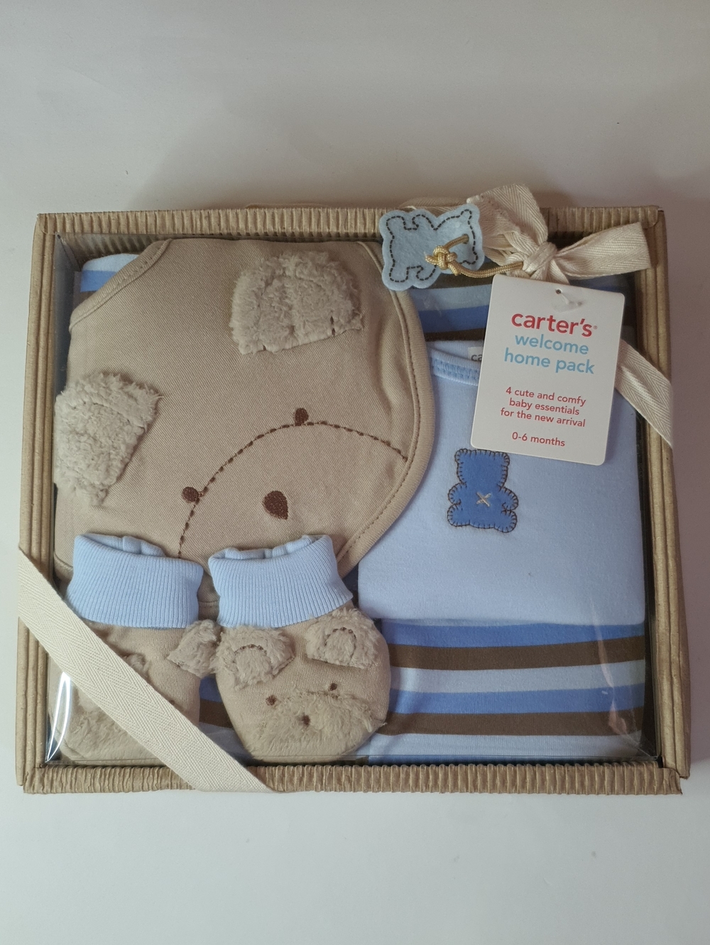 Carter's Blue & Tan Bear Baby Gift Set 0-6 Months NWT